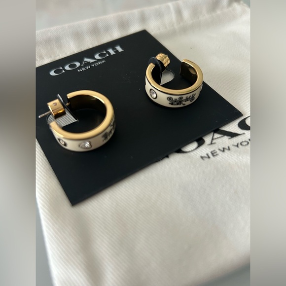 Coach Carriage Gold and Black Women's Hoop Earrings - Picture 1 of 3